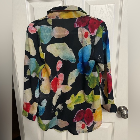 Damee | Art to Wear Tunic Watercolor Blouse Sz PM - Picture 2 of 8